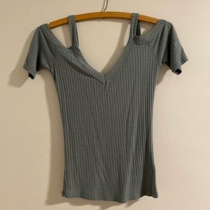 Blue Shoulder Cut Out Shirt
